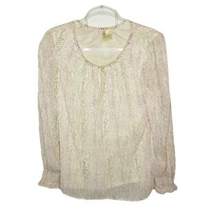 JAPNA Women's Long Sleeve Blouse Large Pink‎ Rose Round Neck Soft Flattering